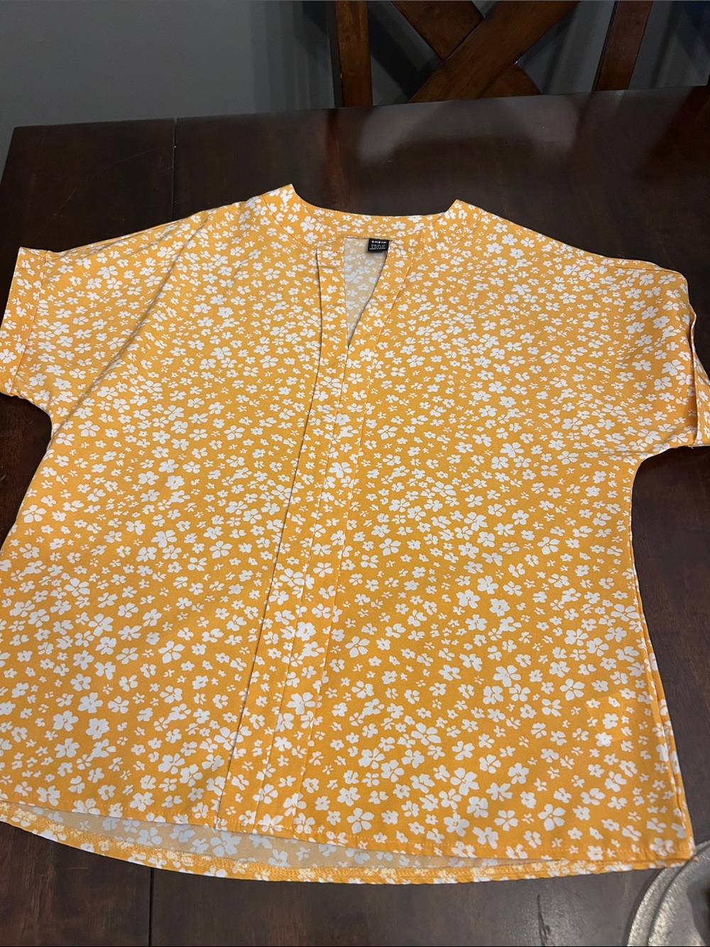 Women’s Yellow Floral Split-Neck Top